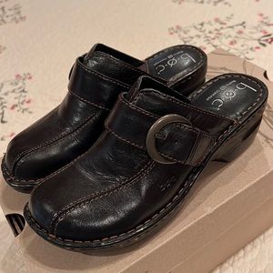 boc Black Leather Mules with Buckle